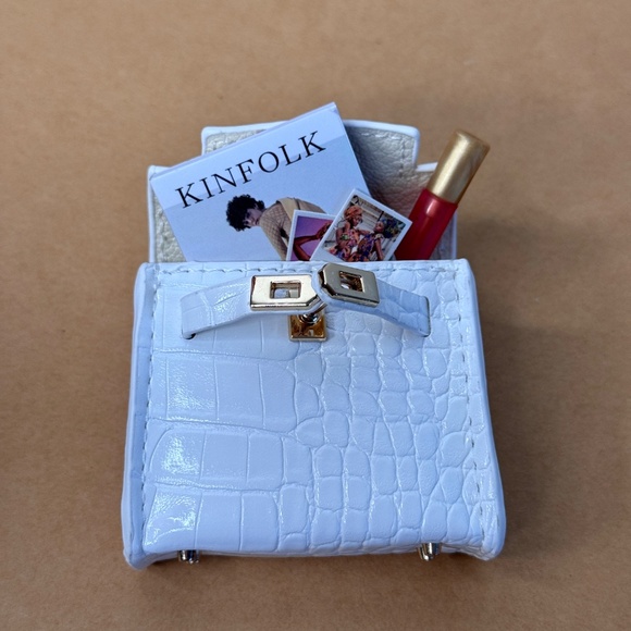 Fashion Doll White Handbag Mini Bag Croco Gift Turnlock Purse Book FR Designer - Picture 2 of 6